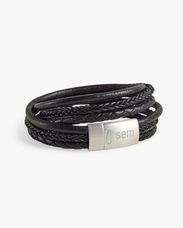 37202328_Luxe leren armband L - zwart - dubbel_